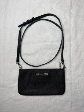 Michael Kors Jet Set Black Signature Logo Crossbody Bag With Adjustable Strap